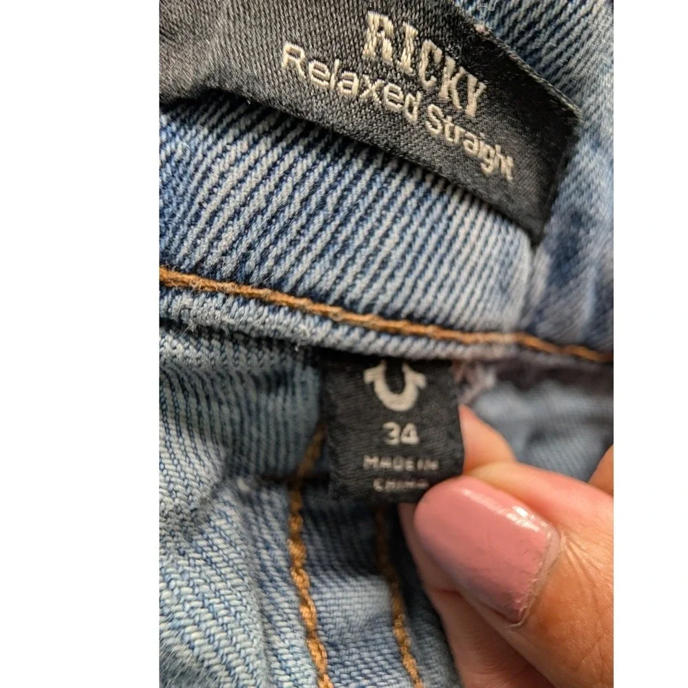 True Religion Ricky Relaxed‎ Straight Jeans Light Wash Denim - Size 34